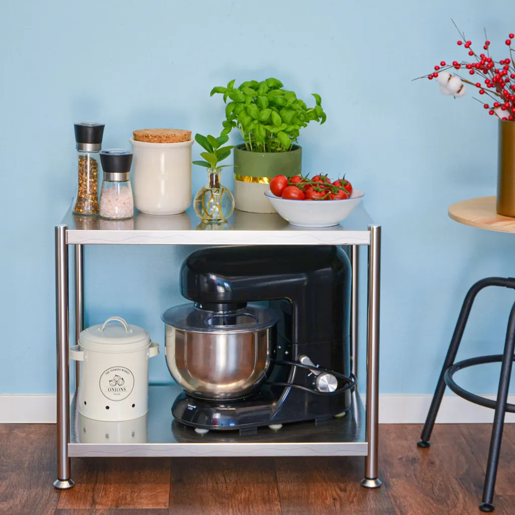 Shelfr 2 Ebenen Edelstahl Regal - 61x36x50 Schwerlastregal Bis 60kg - Metallregal Küche 2 Shelfr 2 Ebenen Edelstahl Regal - 61x36x50 Schwerlastregal Bis 60kg - Metallregal Küche – Bild 2