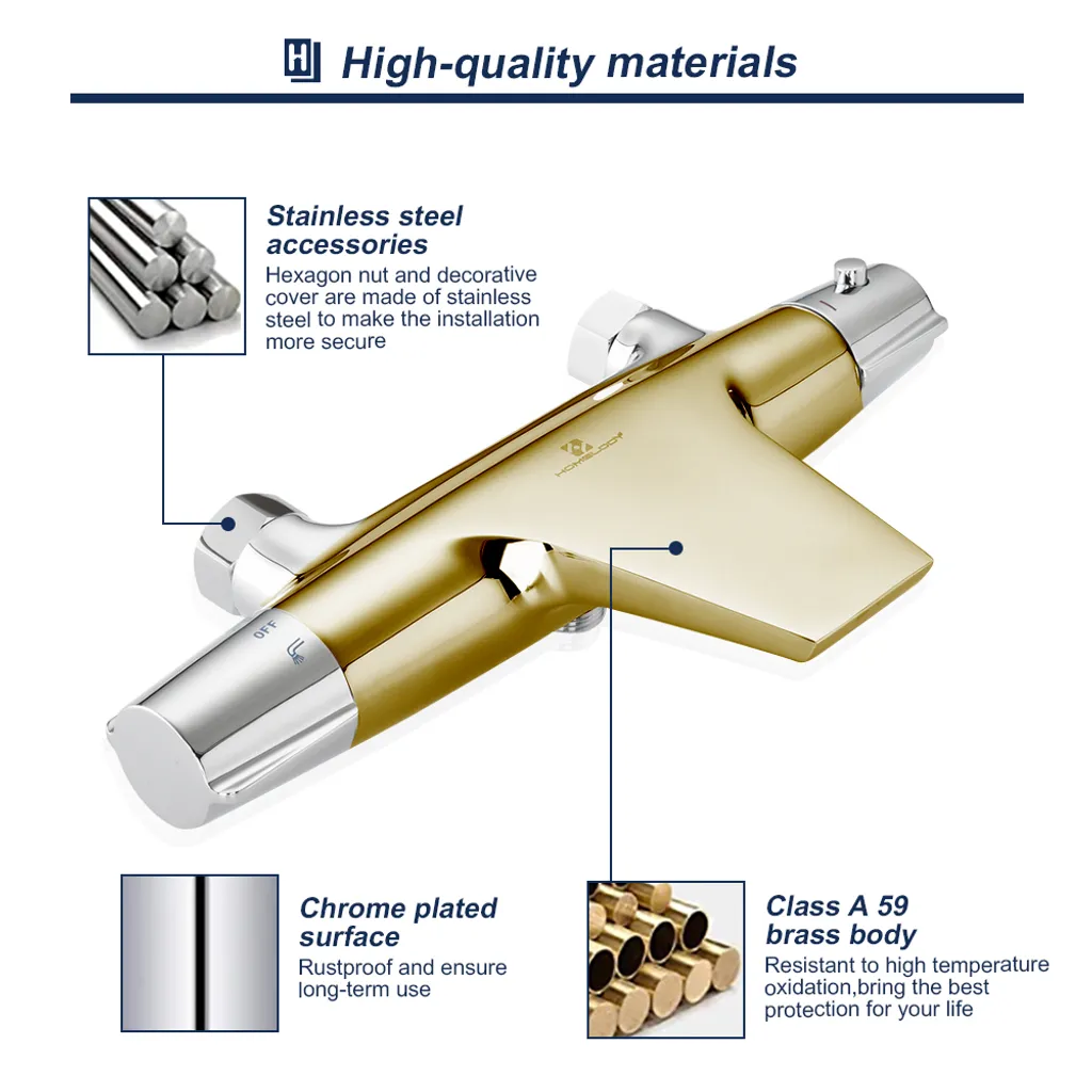 Aihom Thermostat Badewannenarmatur Wasserfall Wannenarmatur Mit Sicherheitsknopf 40℃, Wannenbatterie Mischbatterie Dusche Duscharmatur, Chrom 8 Aihom Thermostat Badewannenarmatur Wasserfall Wannenarmatur Mit Sicherheitsknopf 40℃, Wannenbatterie Mischbatterie Dusche Duscharmatur, Chrom – Bild 8