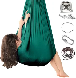 Topchances Kinder Therapie Schaukel, Indoor & Outdoor Kinder Schwingen Hängematte, Sensorisch Therapie Schwingen Sessel Für Autismus SPD ADHS Asperger Kinder Schaukelstühle-150 X 280CM,Dunkelgrün