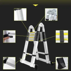 Wolketon Hengda 5M(2.5+2.5M) Teleskopleiter Aluminium Mehrzweckleiter Fingerklemmschutz Auszeihleiter Klappbar Aluminiumleiter Antirutsch Bis 150 KG -Garten- & Gewächshäuser Geschäft 5395d01e004e3e5913866a867d08dfa3