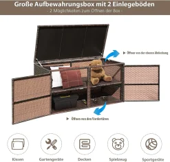 COSTWAY Auflagenbox Rattan 335L Stauraum, Kissenbox Mit Doppeltüren & Ablage, Truhenbank Sitzbank Für Terrasse Garten Balkon 115x60x65cm (Braun) -Garten- & Gewächshäuser Geschäft 5397eba7aba8fcffdf7f475197ed23d2