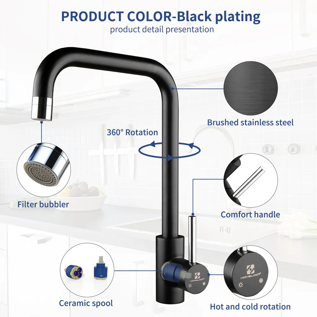 Homelody Küchenarmatur Schwarz Wasserhahn Küche 2 Strahlarten Spültischarmatur 360° Drehbar Einhebelmischer Hochdruck Spülbecken Armatur Mischbatterie Für Küchen, Schwarz 4 Homelody Küchenarmatur Schwarz Wasserhahn Küche 2 Strahlarten Spültischarmatur 360° Drehbar Einhebelmischer Hochdruck Spülbecken Armatur Mischbatterie Für Küchen, Schwarz – Bild 4