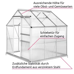 Tectake Gewächshaus Aus Aluminium Mit Fundament - 190 X 185 X 195 Cm -Garten- & Gewächshäuser Geschäft 546113499792b1754a909f4addec943c