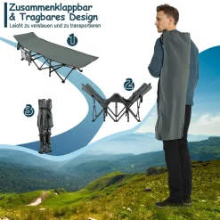 COSTWAY Klappbare Campingliege, Campingbett Feldbett Klappbett, Liege Bett Reiseliege Bis 400 Kg Belastbar, Einzelbett Faltbett Mit Seitentasche, Für Campingplatz, Strand Und Büro -Garten- & Gewächshäuser Geschäft 546d03c28364c7081b40b9c3abe5f743