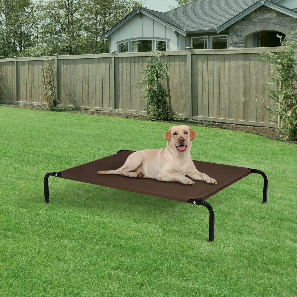 PawHut Hundebett Outdoor Hundeliege Katzenbett Mit Mesh Haustierbett Schlafplatz Metall Oxford-Gewebe Kaffee 130 X 80 X 20 Cm 2 PawHut Hundebett Outdoor Hundeliege Katzenbett Mit Mesh Haustierbett Schlafplatz Metall Oxford-Gewebe Kaffee 130 X 80 X 20 Cm – Bild 2