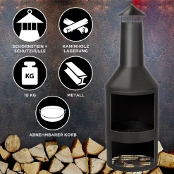 BBQ Collection Gartenkamin - Mit Schornstein - Outdoor-Ofen - 134 X 44,5 CM - Mit Schürhaken - Schwarz -Garten- & Gewächshäuser Geschäft 547e9e49936e9c4463669bcd5127eed0