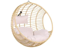 Beliani Hängesessel Beige Rattan Korbsessel Inkl. Kissen Outdoor Indoor Boho Stil