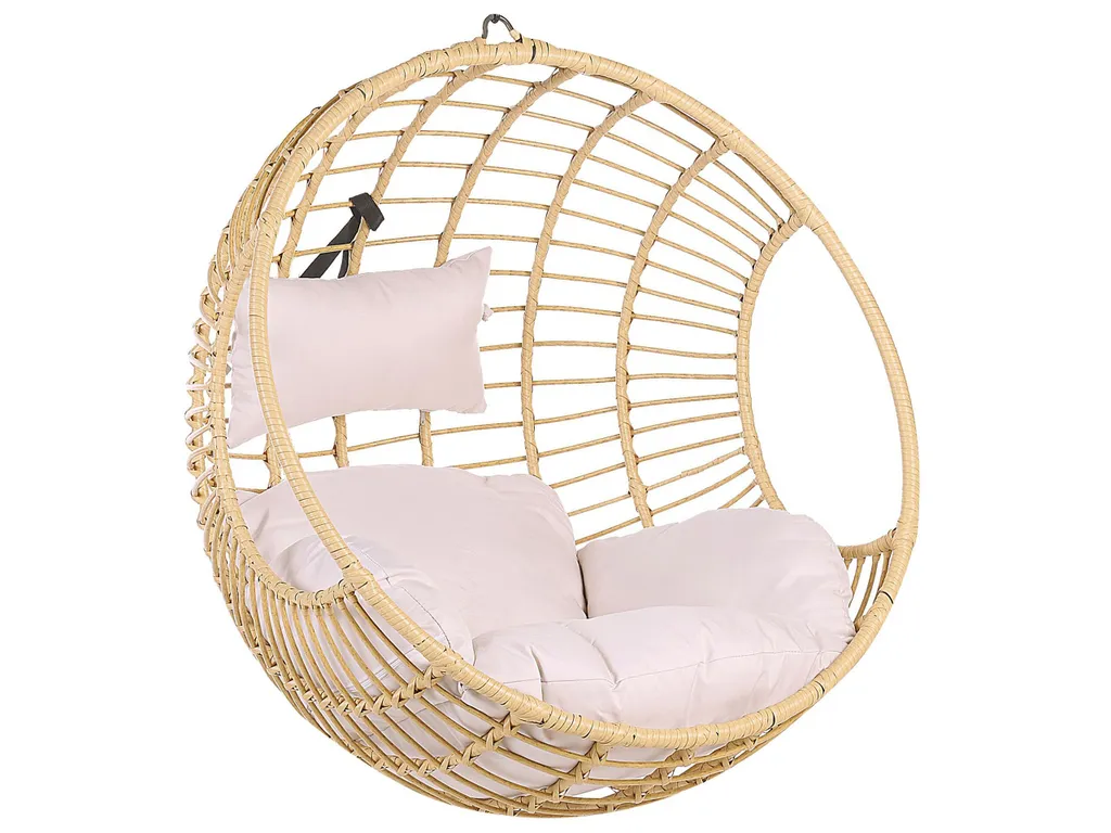 Beliani Hängesessel Beige Rattan Korbsessel Inkl. Kissen Outdoor Indoor Boho Stil 1 Beliani Hängesessel Beige Rattan Korbsessel Inkl. Kissen Outdoor Indoor Boho Stil