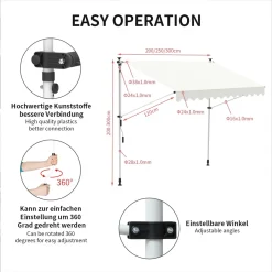 Mucola Klemmmarkise 250-120cm Creme Balkon Markise Sonnenschutz Terasse Fenstermarkise Balkonmarkise Sonnensegel Windschutz Rollo -Garten- & Gewächshäuser Geschäft 5497436ba29c78132846b66429d5f1c7