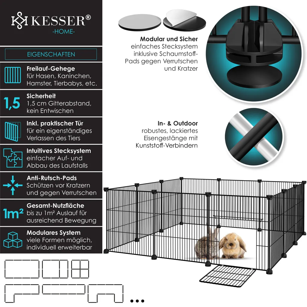 KESSER® Freigehege Gittergehege Für Kaninchen Aus Metallgitter XXL Inkl. Tür Kleintiergehege Meerschweinchen Gehege Freilauf, Kleintierkäfig Laufgitter Hasenstall Für Innen - Draußen , Farbe:Schwarz, Größe:Einzeln 3 KESSER® Freigehege Gittergehege Für Kaninchen Aus Metallgitter XXL Inkl. Tür Kleintiergehege Meerschweinchen Gehege Freilauf, Kleintierkäfig Laufgitter Hasenstall Für Innen - Draußen , Farbe:Schwarz, Größe:Einzeln – Bild 3