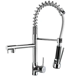 Tectake Spültischarmatur Mit 2 Wasserhähnen & Abnehmbarer Brause - Grau