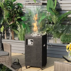 COSTWAY 41000 BTU Gas-Heizstrahler, Terrassenheizer Mit Abschließbaren Rädern & Verstellbarer Füße, Gasheizstrahler Mit Wasserdichter Abdeckung, Winddichte Outdoor-Heizung Für Garten Veranda Hof (Schwarz)