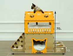 MyBamHomes Katzenhaus Mit Futterstation - Inklusive 2 X Edelstahl Futternapf + 2 X Kissen + Namensschild Mit Wunschname / Katzenbett Für Zwei Katzen | Katzenburg, Extra Groß, Haustierhäuser, Haustiermöbel, Katze, Katzenhütte, Katzenzubehör, Katzenkratzbaum, Katzenbaum, Katzen, Für Zuhause, -Garten- & Gewächshäuser Geschäft 55657e8ef13abf8d3b470c51b5b4e388