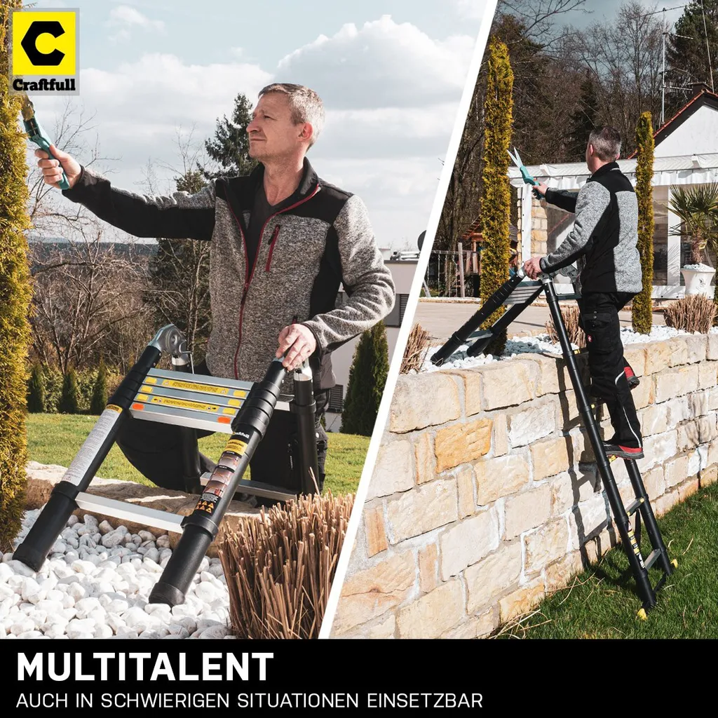Craftfull Klappleiter CF-102B - Soft-Close-Funktion - Aluminium Klappleiter - Teleskopleiter - Tragetasche - Anlegeleiter - 2 X 1.6 Meter (Total 3.2 M) 7 Craftfull Klappleiter CF-102B - Soft-Close-Funktion - Aluminium Klappleiter - Teleskopleiter - Tragetasche - Anlegeleiter - 2 X 1.6 Meter (Total 3.2 M) – Bild 7