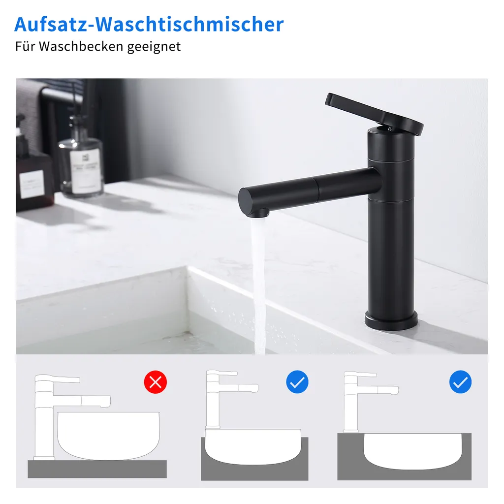 Aihom Wasserhahn Bad Schwarz, 360° Drehbar Waschtischarmatur, Einhebel Wasserhahn Bad Mit 2 Schläuche Einhebelmischer Waschbecken Armaturen Für Bad 7 Aihom Wasserhahn Bad Schwarz, 360° Drehbar Waschtischarmatur, Einhebel Wasserhahn Bad Mit 2 Schläuche Einhebelmischer Waschbecken Armaturen Für Bad – Bild 7