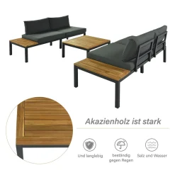 Merax Loungeset 4-teilig Gartenmöbelset Sitzgruppe Aus Akazienholz Für 4 Personen, Gartengarnitur Aus Holz Und Stahlrahmen Mit Kissen Und Tisch, Balko -Garten- & Gewächshäuser Geschäft 55e562d3521c7141aa6c0ed30c59c43f