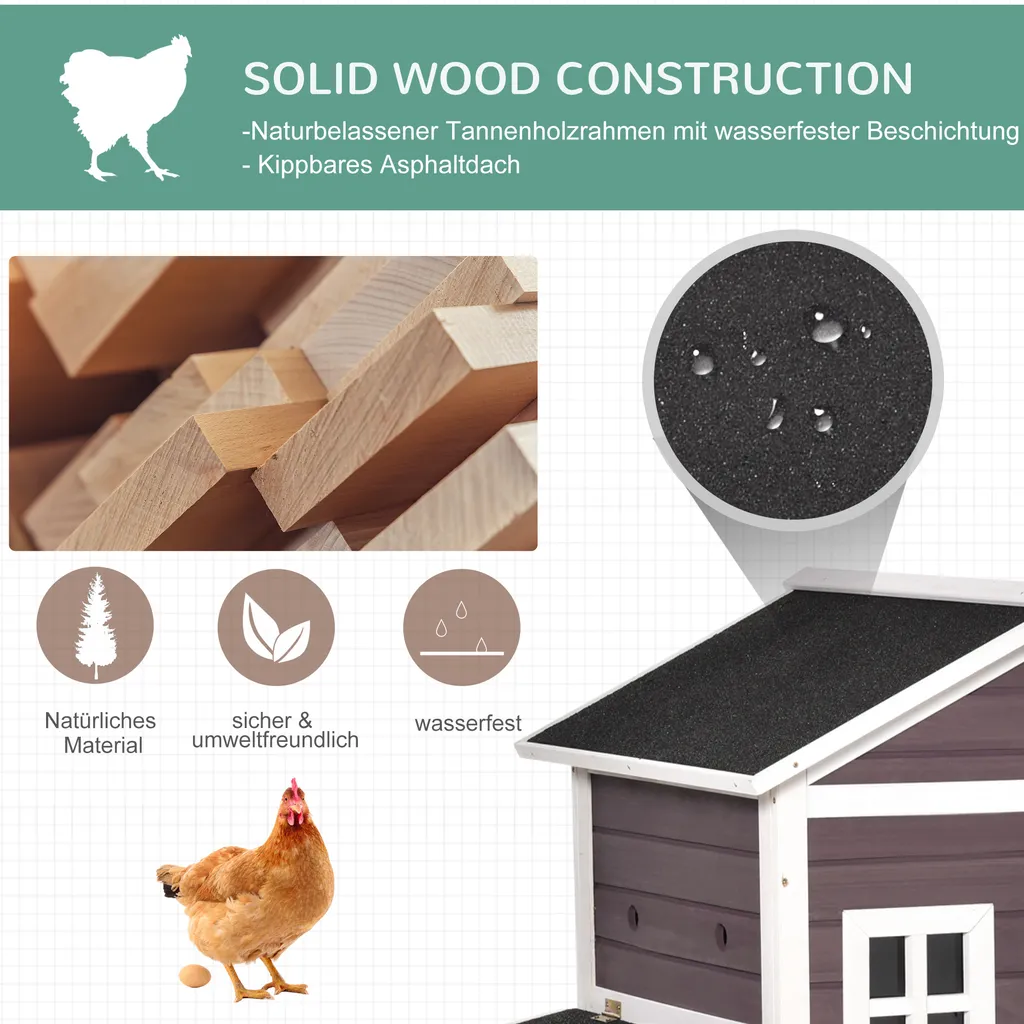 PawHut Zwerghühnerstall Mit Auslauf Nistkasten Zwerghühnerhaus Mit Stange Massivholz Dunkelrot 200 X 73,5 X 130 Cm 4 PawHut Zwerghühnerstall Mit Auslauf Nistkasten Zwerghühnerhaus Mit Stange Massivholz Dunkelrot 200 X 73,5 X 130 Cm – Bild 4