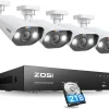 ZOSI 4K POE Überwachungskamera System Mit 8CH 2TB HDD NVR Und 4X 8MP Outdoor PoE IP Kamera, Personenerkennung, Weißlicht, C182