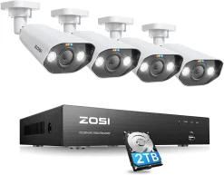 ZOSI 4K POE Überwachungskamera System Mit 8CH 2TB HDD NVR Und 4X 8MP Outdoor PoE IP Kamera, Personenerkennung, Weißlicht, C182