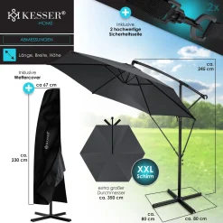 KESSER® Alu Ampelschirm Sonnenschirm + Abdeckung Ø300 Cm / Ø350 Cm Mit Kurbelvorrichtung Kurbelschirm Mit Ständer UV-Schutz Aluminium Wasserabweisende Bespannung - Schirm Gartenschirm Marktschirm, Farbe:Anthrazit, Varianten:350cm 13 KESSER® Alu Ampelschirm Sonnenschirm + Abdeckung Ø300 Cm / Ø350 Cm Mit Kurbelvorrichtung Kurbelschirm Mit Ständer UV-Schutz Aluminium Wasserabweisende Bespannung - Schirm Gartenschirm Marktschirm, Farbe:Anthrazit, Varianten:350cm -Garten- & Gewächshäuser Geschäft 56c6b144a067ece76161bc54ad765d5d