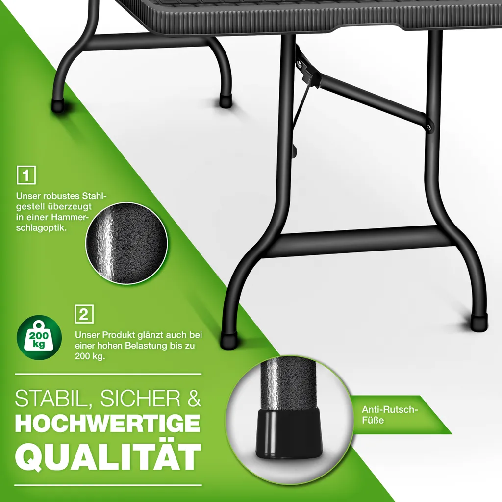 Tillvex Gartentisch Klappbar Rattan Optik 180x75cm | Buffettisch Mit Tragegriff | Klapptisch Für Garten Terrasse Und Balkon | Campingtisch 6 Personen 3 Tillvex Gartentisch Klappbar Rattan Optik 180x75cm | Buffettisch Mit Tragegriff | Klapptisch Für Garten Terrasse Und Balkon | Campingtisch 6 Personen – Bild 3