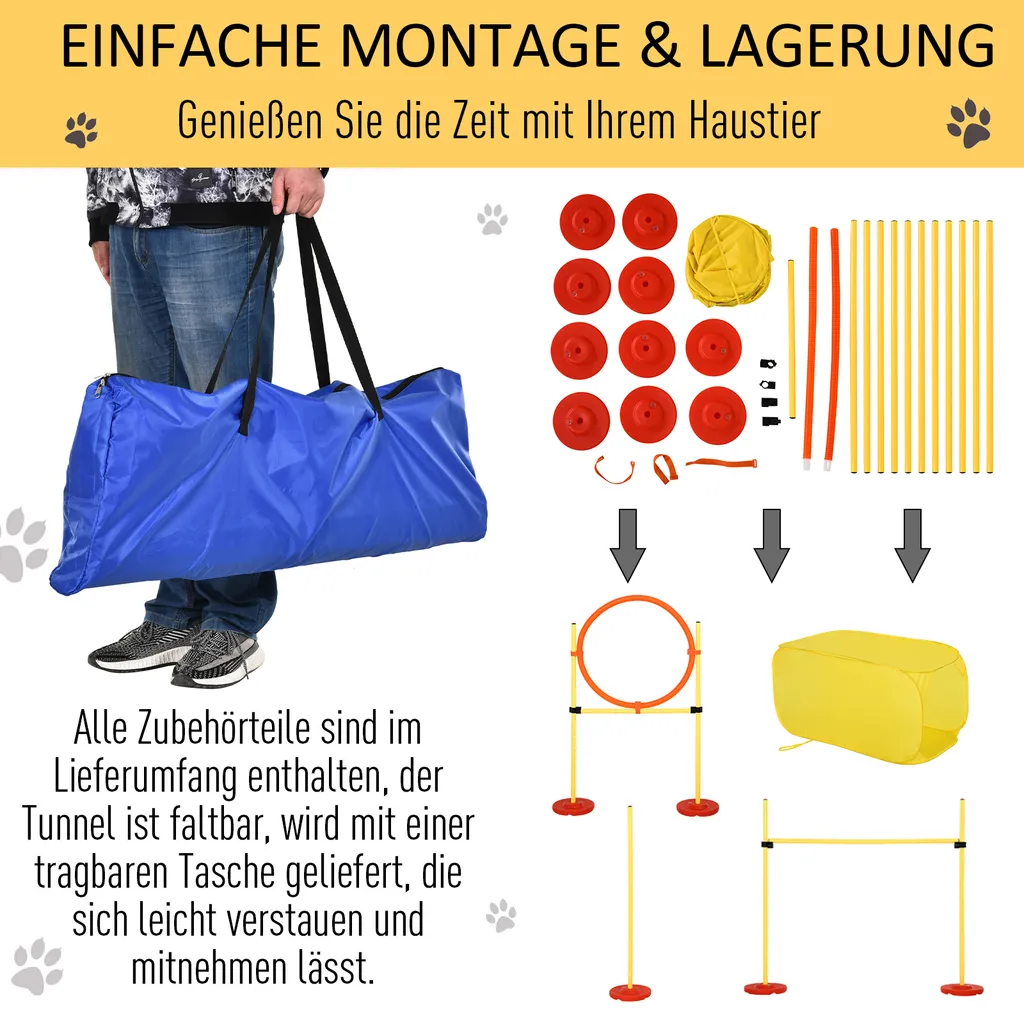 PawHut Hunde Agility Hürden Set, Hundetrainings-Set, Hindernislauf, Kunststoff, Polyester, Gelb, 128 X 23 X 9-100 Cm 7 PawHut Hunde Agility Hürden Set, Hundetrainings-Set, Hindernislauf, Kunststoff, Polyester, Gelb, 128 X 23 X 9-100 Cm – Bild 7