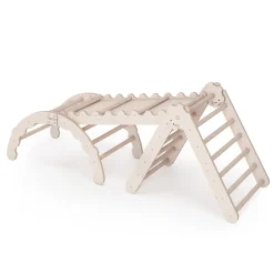 MAMOI® Klettergerüst Indoor, Kletterdreieck Mit Rutsche Aus Holz, Kletterbogen, Baby Kinder Klettern, Regenbogenwippe Mit Rutschbrett, Holzbogen Triangle Für Spielplatz Ab 1/2/3 Jahre