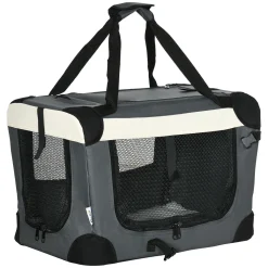 PawHut Hundetasche Transporttasche Faltbare Hundebox Mit Kissen Hundetragetasche Für Kleine Hunde Reisetasche Haustierrucksack Outdoor Oxfordstoff Grau+Schwarz 50,5 X 33,5 X 35 Cm
