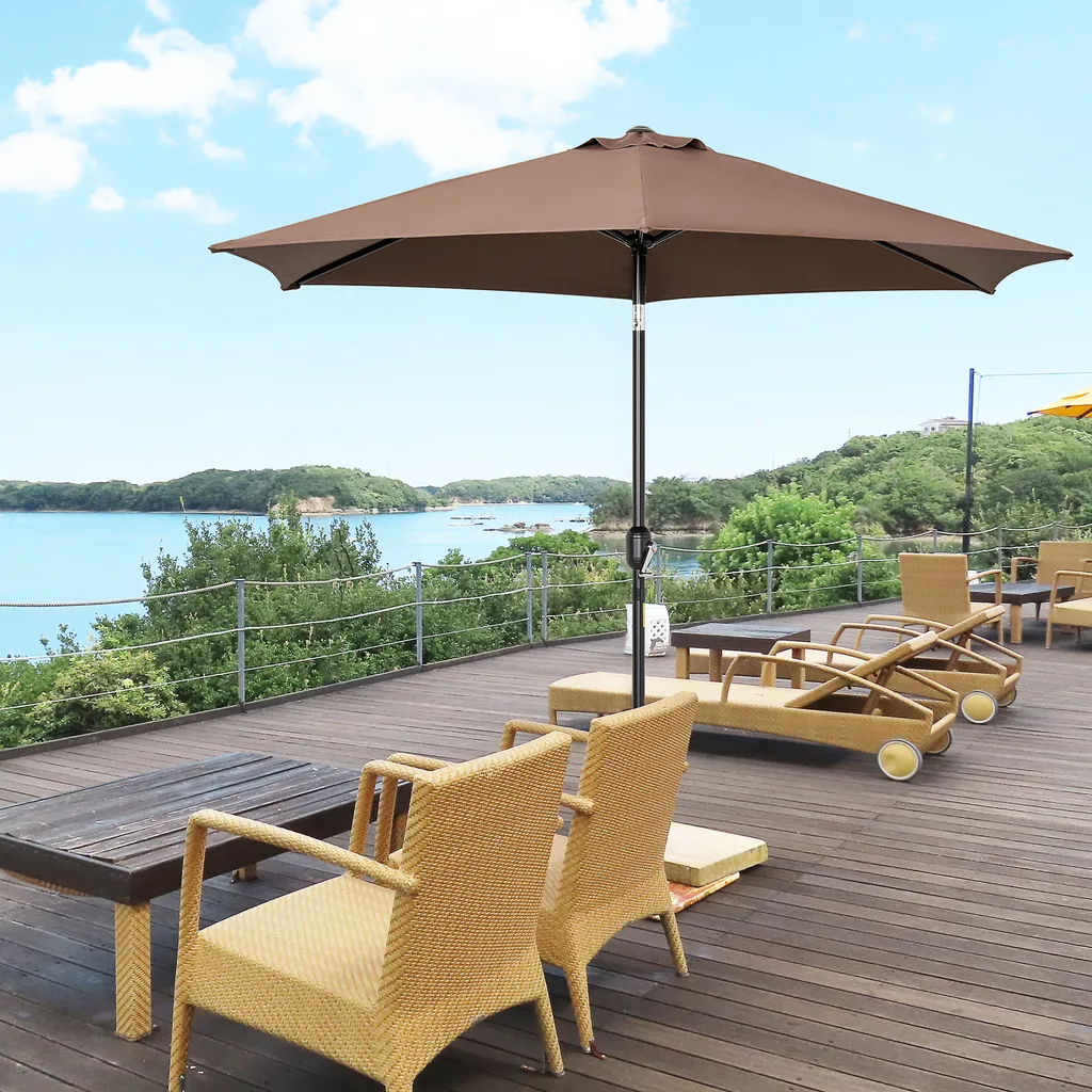 Outsunny Knickschirm Sonnenschirm Gartenschirm Marktschirm Mit Handkurbel Alu 180/㎡ Polyester Braun ∅2,7 X 2,35 M 2 Outsunny Knickschirm Sonnenschirm Gartenschirm Marktschirm Mit Handkurbel Alu 180/㎡ Polyester Braun ∅2,7 X 2,35 M – Bild 2