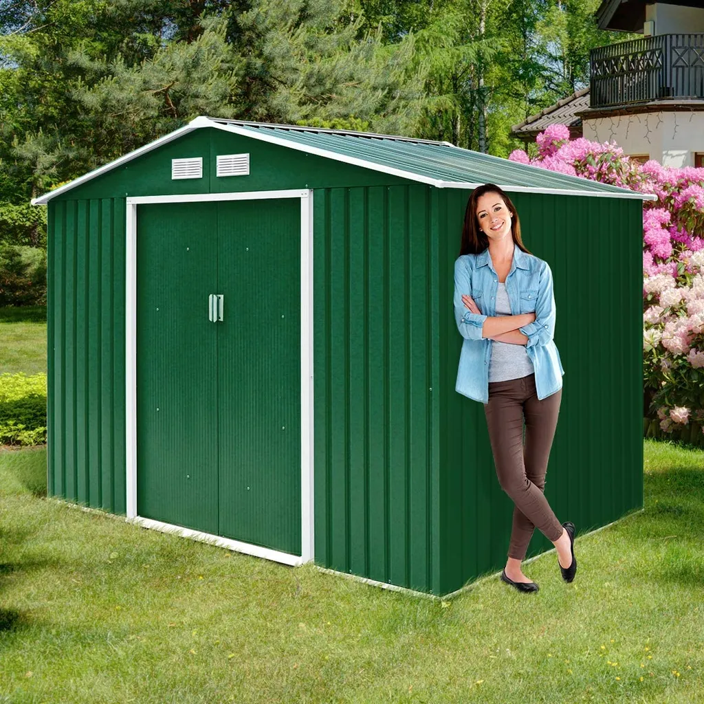 COSTWAY Metall Gerätehaus Inkl. Metallfundament 213x127x185cm Gartenhaus Geräteschuppen Garten Schuppen Dunkelgrün 1 COSTWAY Metall Gerätehaus Inkl. Metallfundament 213x127x185cm Gartenhaus Geräteschuppen Garten Schuppen Dunkelgrün