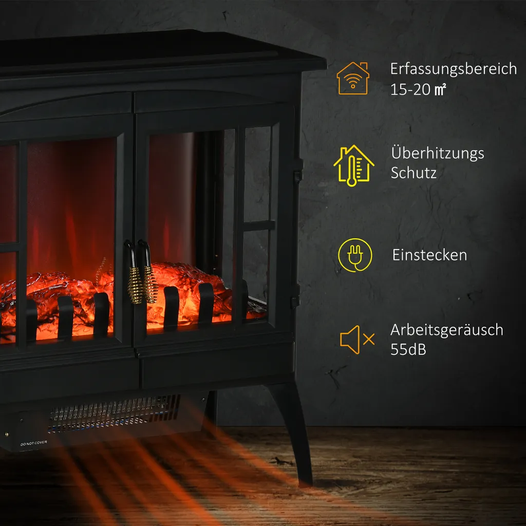 HOMCOM LED Elektrokamin 1000/2000W Standkamin Kaminofen Mit Flammeneffekt Innenraumheizung Mit Überhitzungsschutz 2 Heizstufen Stahl Schwarz 60 X 37 X 60,5 Cm 5 HOMCOM LED Elektrokamin 1000/2000W Standkamin Kaminofen Mit Flammeneffekt Innenraumheizung Mit Überhitzungsschutz 2 Heizstufen Stahl Schwarz 60 X 37 X 60,5 Cm – Bild 5