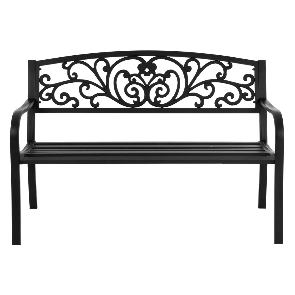 ECD Germany Gartenbank Mit Armlehnen & Rückenlehne Mit Muster, Schwarz, Aus Stahl Und Gusseisen, Wetterfeste Terrassenbank, Metallbank Für Garten Terrasse 2 ECD Germany Gartenbank Mit Armlehnen & Rückenlehne Mit Muster, Schwarz, Aus Stahl Und Gusseisen, Wetterfeste Terrassenbank, Metallbank Für Garten Terrasse – Bild 2