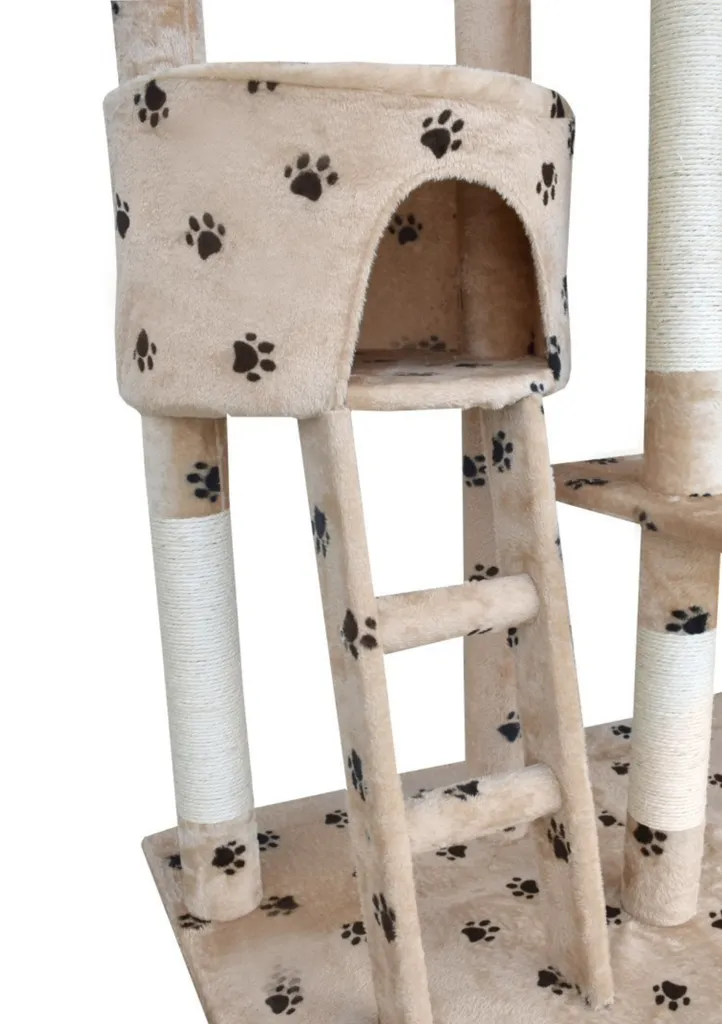 Tumama Kratzbaum 255 Cm XXL - Beige Farbe, Pfotenmuster 9 Ebenen 5 Tumama Kratzbaum 255 Cm XXL - Beige Farbe, Pfotenmuster 9 Ebenen – Bild 5