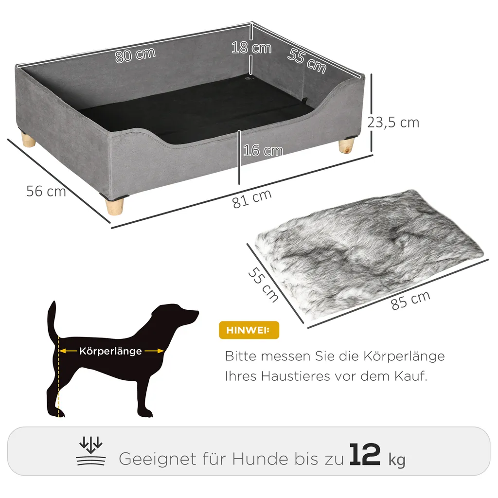 PawHut Haustiersofa Katzensofa Hundematte Hundecouch Hundebett Mit Kissen Indoor Modernes Sofa Für Kleine Hunde Weich Gepolstert Waschbarer Bezug Kiefernholz Grau 81 X 56 X 23,5 Cm 3 PawHut Haustiersofa Katzensofa Hundematte Hundecouch Hundebett Mit Kissen Indoor Modernes Sofa Für Kleine Hunde Weich Gepolstert Waschbarer Bezug Kiefernholz Grau 81 X 56 X 23,5 Cm – Bild 3