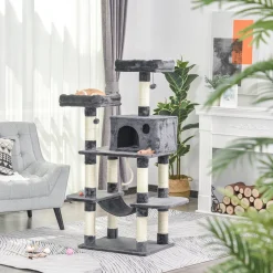 Pawhut Katzenbaum Luxus Mit Hängematte Katzenhaus Kletterbaum Mit Hängematte Und Katzenhaus Katzenspielturm Dunkelgrau 60 X 48 X 144 Cm -Garten- & Gewächshäuser Geschäft 582b31113150614ef4d7de86853dbddb