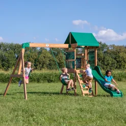 Backyard Discovery Spielturm Buckley Hill Aus Holz | XXL Spielhaus Für Kinder Mit Rutsche, Schaukel Und Kletterleiter | Stelzenhaus Für Den Garten -Garten- & Gewächshäuser Geschäft 582c43c01d06681147e43d120dbebaca