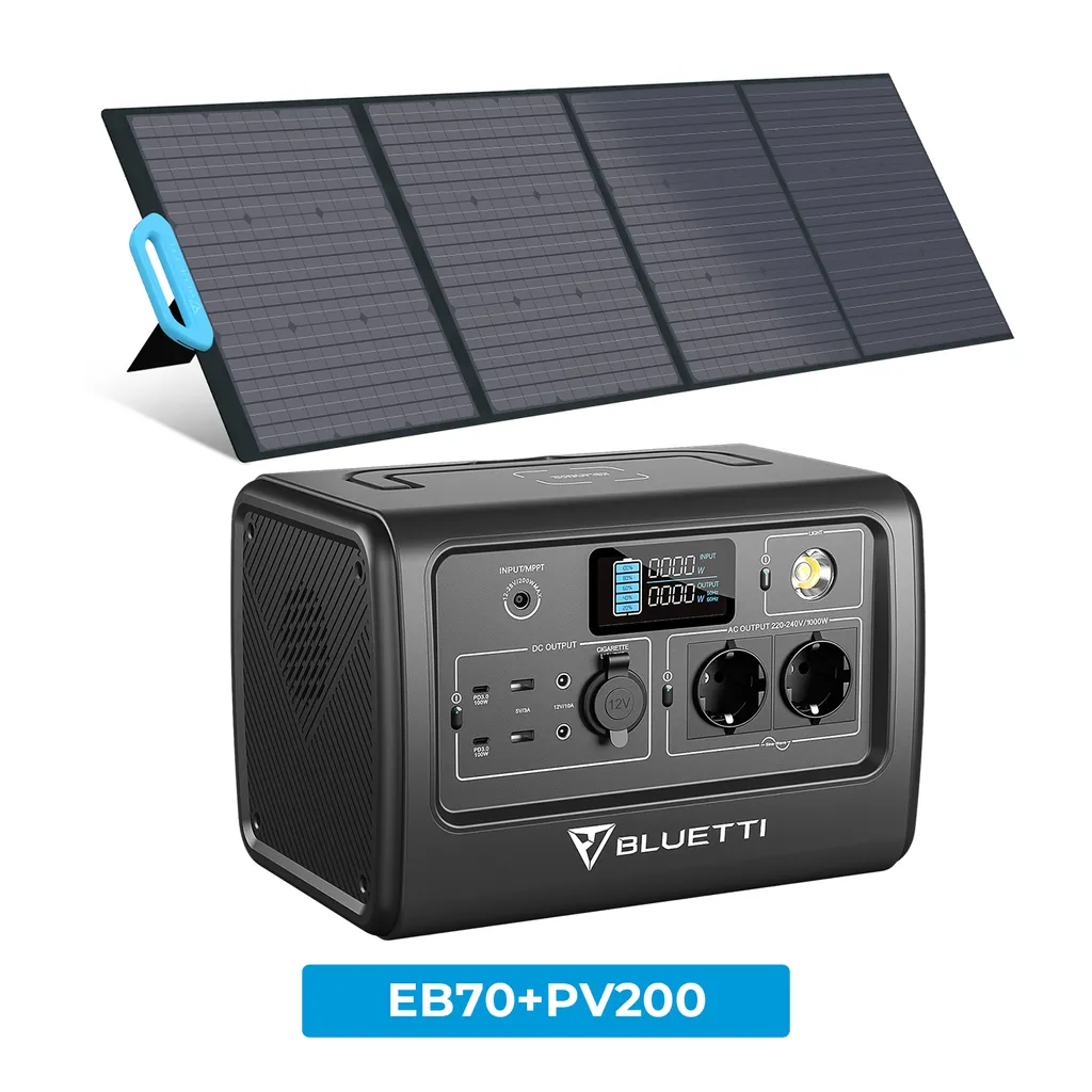 BLUETTI Tragbarer Stromerzeuger EB70 Mit PV200 200W Solar Panel, 716Wh LiFePO4 Batterie-Backup Solarspeicher Mit 100W Typ-C, Solargenerator Für Autoreisen, Netzunabhängig, Stromausfälle 1 BLUETTI Tragbarer Stromerzeuger EB70 Mit PV200 200W Solar Panel, 716Wh LiFePO4 Batterie-Backup Solarspeicher Mit 100W Typ-C, Solargenerator Für Autoreisen, Netzunabhängig, Stromausfälle