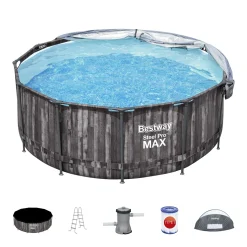 Bestway® Steel Pro MAX™ Frame Pool Set Mit Filterpumpe + Verdeck Ø 366 X 122 Cm, Lichtgrau, Rund -Garten- & Gewächshäuser Geschäft 58af30720f4f5813ec3f31bca9f59cf9