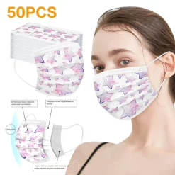 Jinaishop 50 Stück Maske Erwachsenen Einwegmaske Niedlich Und Schön Druck Staubmasken Schutzmasken-Stern Druck