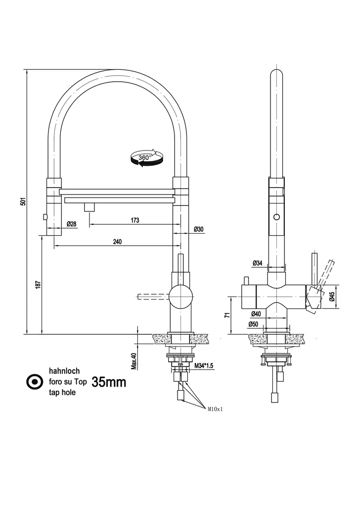 VIZIO 3 Wege Schwarz Küchenarmatur Edelstahl Massiv AISI 316 Für Filtersysteme Mit Separatem Filterwasser Kanal - Abnehmbarer 2 Strahliger Handbrause Für Leitungswasser - Gebürstet 2 VIZIO 3 Wege Schwarz Küchenarmatur Edelstahl Massiv AISI 316 Für Filtersysteme Mit Separatem Filterwasser Kanal - Abnehmbarer 2 Strahliger Handbrause Für Leitungswasser - Gebürstet – Bild 2