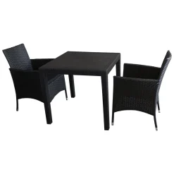 Multistore 2002 3tlg. Balkonmöbel Set Tisch 79x79cm Kunststoff + 2x Rattansessel