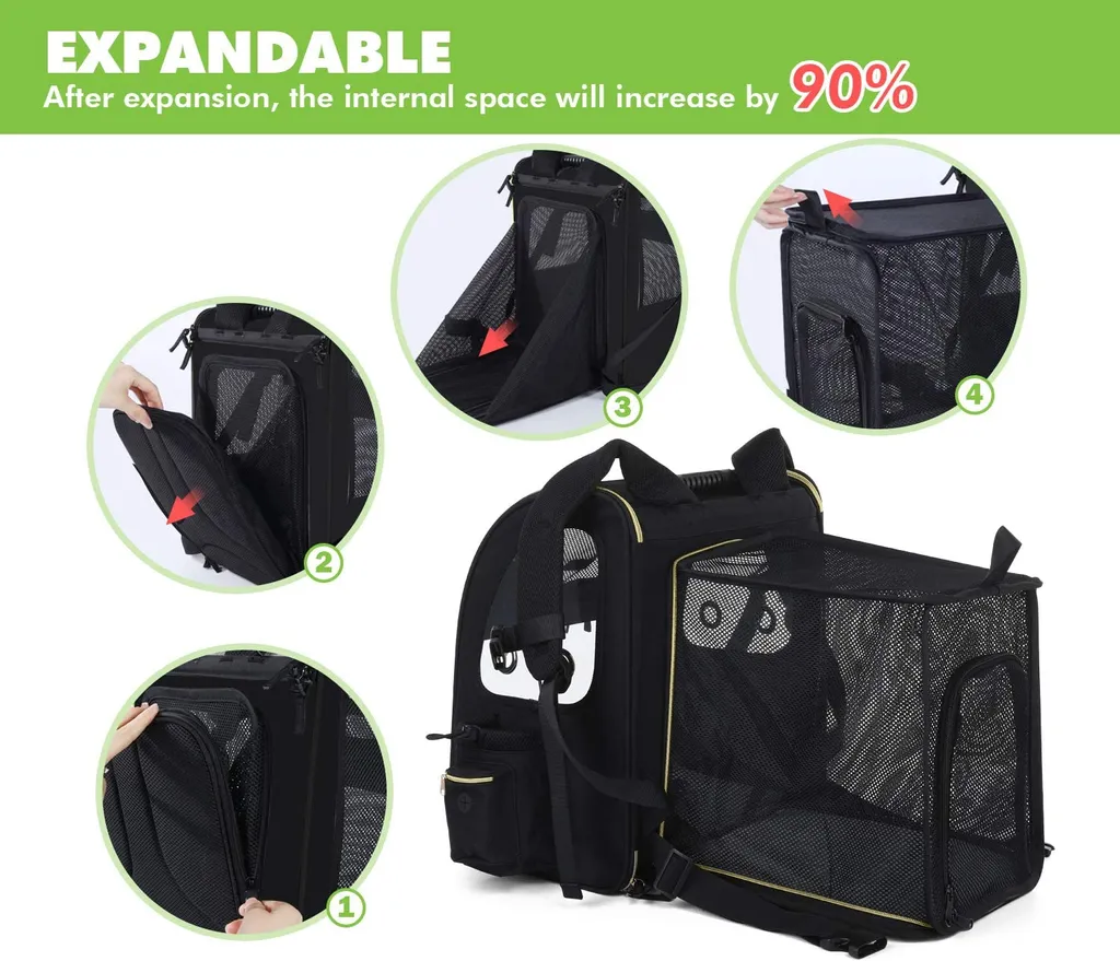 Pecute Hundetransportboxen Haustier Rucksack Hunderucksack Bis 5kg,mit Transparentes Fenster Schwarz,Erweiterbar Faltbar, Für Hunde Katzen Haustiere(34 * 27 * 42cm) 2 Pecute Hundetransportboxen Haustier Rucksack Hunderucksack Bis 5kg,mit Transparentes Fenster Schwarz,Erweiterbar Faltbar, Für Hunde Katzen Haustiere(34 * 27 * 42cm) – Bild 2