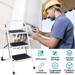COSTWAY 3-Stufen Trittleiter Klappleiter, Stehleiter Klappbar, Haushaltsleiter Stufenleiter Platzsparend, Metall, Stufenstehleiter 150 Kg Tragkraft Weiß -Garten- & Gewächshäuser Geschäft 5933665b18c459d88f4e9b6a817af06b