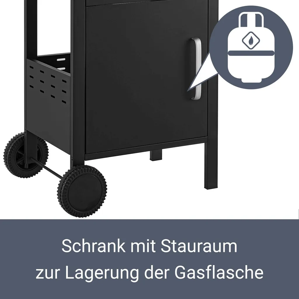 Juskys BBQ Gasgrill Louisiana 8,1 KW Mit 3 Brenner, Grillrost, Deckel Mit Thermometer, Warmhalterost & Seitenablagen – Grillwagen Mit Stahl Korpus 9 Juskys BBQ Gasgrill Louisiana 8,1 KW Mit 3 Brenner, Grillrost, Deckel Mit Thermometer, Warmhalterost & Seitenablagen – Grillwagen Mit Stahl Korpus – Bild 9