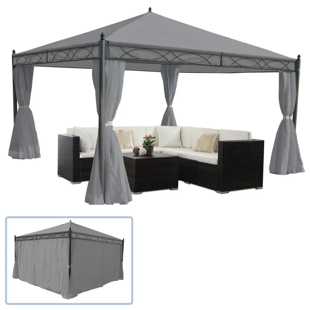 Mendler Pergola Calpe, Garten Pavillon, Stabiles 7cm-Gestell Mit Seitenwand Hellgrau 4x4m 2 Mendler Pergola Calpe, Garten Pavillon, Stabiles 7cm-Gestell Mit Seitenwand Hellgrau 4x4m – Bild 2