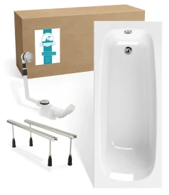 Calmwaters® Badewannen-Set 180x80 Cm Mit Wannenfüßen & Ablaufgarnitur, Acrylwanne Original, Ergonomische Körperform-Wanne Komplett Set, 180 X 80 Cm, Weiß, 99000343