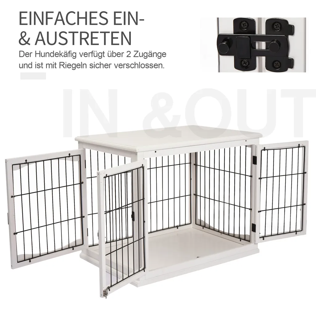 PawHut Hundehütte Hundehaus Transportbox Mit Tischoberfläche Kleintierkäfig Für Innen Hundebox Tierkäfig Haustier MDF Metall Weiß 81 X 58,5 X 66 Cm 6 PawHut Hundehütte Hundehaus Transportbox Mit Tischoberfläche Kleintierkäfig Für Innen Hundebox Tierkäfig Haustier MDF Metall Weiß 81 X 58,5 X 66 Cm – Bild 6