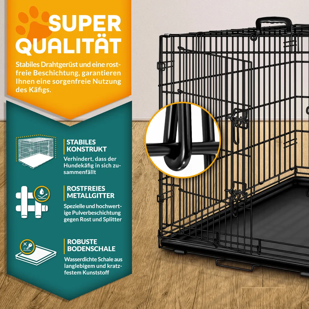 TRESKO® Hundekäfig 77x48x54cm Metall Transportkäfig Auto Hundebox Transportbox Faltbar Drahtkäfig 2 TRESKO® Hundekäfig 77x48x54cm Metall Transportkäfig Auto Hundebox Transportbox Faltbar Drahtkäfig – Bild 2