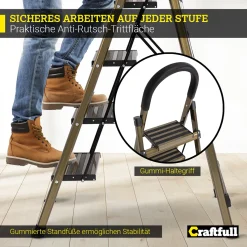 Craftfull Stehleiter CF-134A Champagner Edition Klappleiter 4 Stufen, Gummierte Standfüße, Alu Leiter Aluminiumleiter Aluleiter Mehrzweckleiter Multifunktionsleiter Haushaltsleiter Leiter -Garten- & Gewächshäuser Geschäft 5a13ec58ff0a220cf47dc9218dfd430d