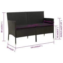 VidaXL 3-Sitzer-Gartensofa Mit Kissen Schwarz Poly Rattan -Garten- & Gewächshäuser Geschäft 5a50c152ef372eca1f4634c8077b18d1